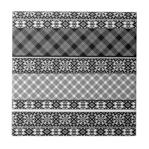 Zwart-wit gestreepte patchwork met kant tegeltje