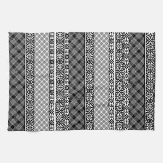 Zwart-wit gestreepte patchwork met kant theedoek (Horizontaal)