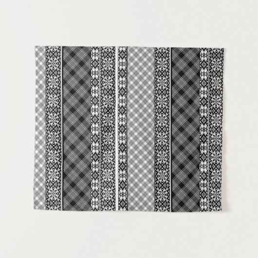 Zwart-wit gestreepte patchwork met kant wandkleed (Voorkant (horizontaal))