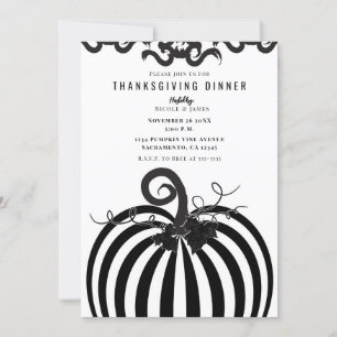 Zwart Wit Gestreepte Pompoen Thanksgiving Dinner Kaart
