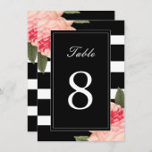 Zwart-wit gestreepte tafelkaartjes met Pioen Kaart (Voorkant / Achterkant)