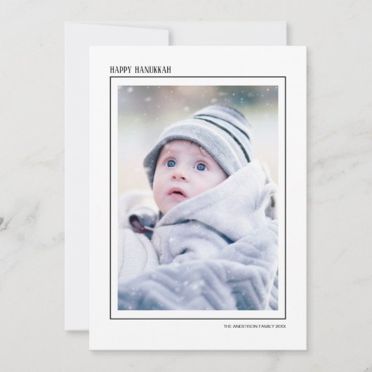 Zwart & wit gestreepte vrolijke Hanukkah gezelfami Feestdagenkaart (Voorkant)