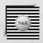 Zwart Wit Gestreepte Zilveren Folie Huwelijksuitno Kaart (Voorkant / Achterkant)