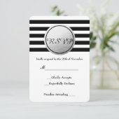 Zwart & Wit Gestreepte Zilveren Foliecirkel RSVP-K RSVP Kaartje (Staand voorkant)