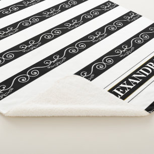 Zwart wit gestript elegant monogram ontwerp sherpa deken
