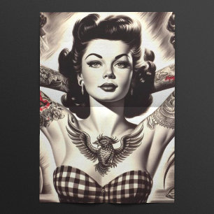 zwart-wit getatoeëerde pin-up tekening tissuepapier