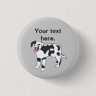 Zwart-wit gevlekte hond Jouw tekst Buttonnen Ronde Button 3,2 Cm