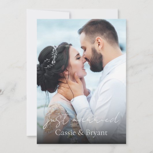 Zwart-wit Gewoon getrouwd Elegante trouwfoto Aankondiging (Voorkant)