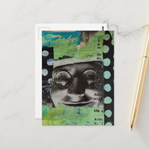 Zwart-wit gezicht met stippen collage briefkaart