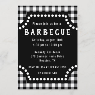 Zwart-wit Gingham BBQ Kaart