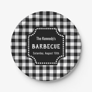 Zwart-wit Gingham BBQ Papieren Bordje