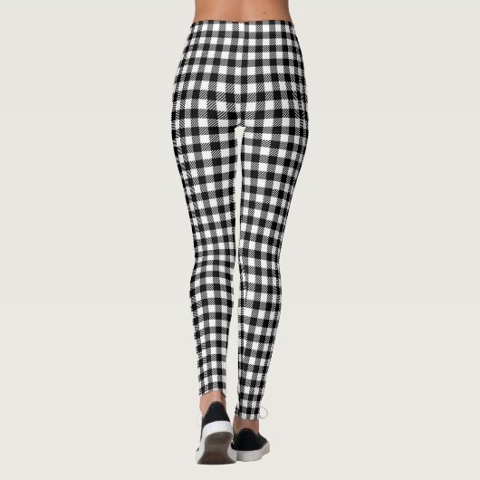 Zwart-wit Gingham gebarsten patroon Leggings (Achterkant)