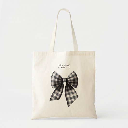 Zwart-wit gingham gecontroleerd boog tote bag (Voorkant)