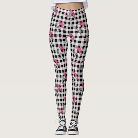 Zwart-wit Gingham Leggings (Voorkant)