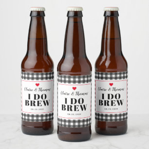 Zwart-wit Gingham Patroon Ik Brouw Bruiloftsfeest Bier Etiket