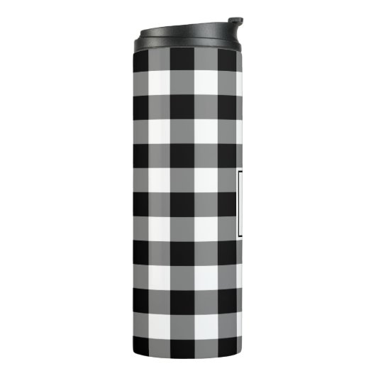 Zwart-wit Gingham Patroon met Monogram Thermosbeker (Gedraaid links)