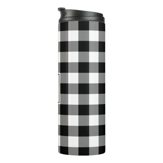 Zwart-wit Gingham Patroon met Monogram Thermosbeker (Geroteerd rechts)