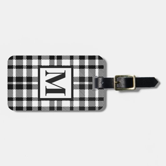 Zwart-wit Gingham Pattern Bagagelabel (Voorkant horizontaal)