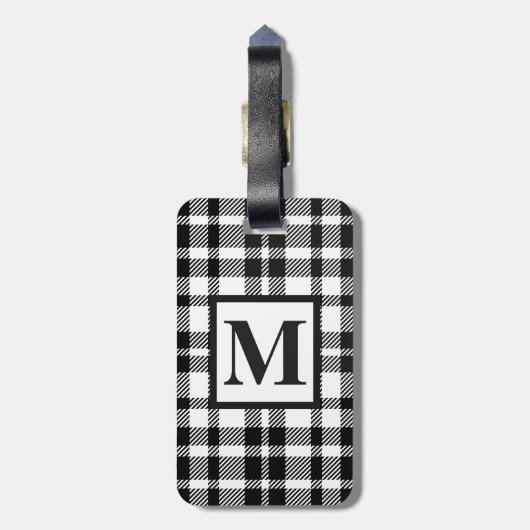 Zwart-wit Gingham Pattern Bagagelabel (Achterkant verticaal)