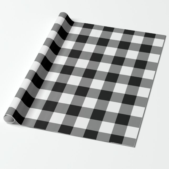 Zwart-wit Gingham Pattern Cadeaupapier (Uitgerold)