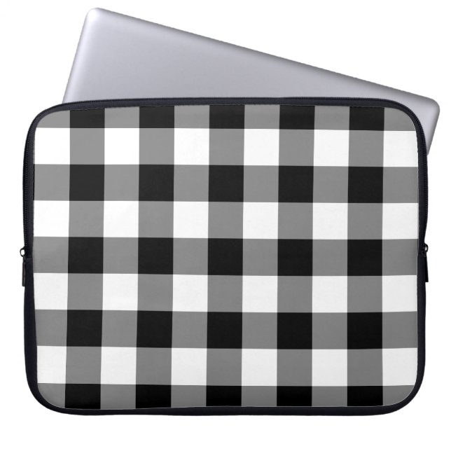 Zwart-wit Gingham Pattern Laptop Sleeve (Voorkant)
