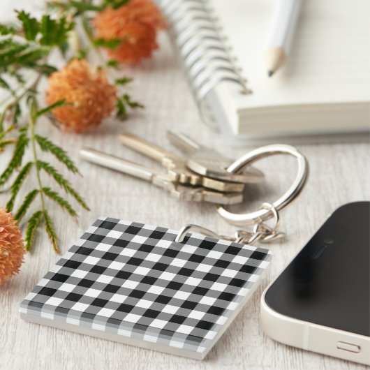 Zwart-wit Gingham Pattern Sleutelhanger (Voorkant Rechts)