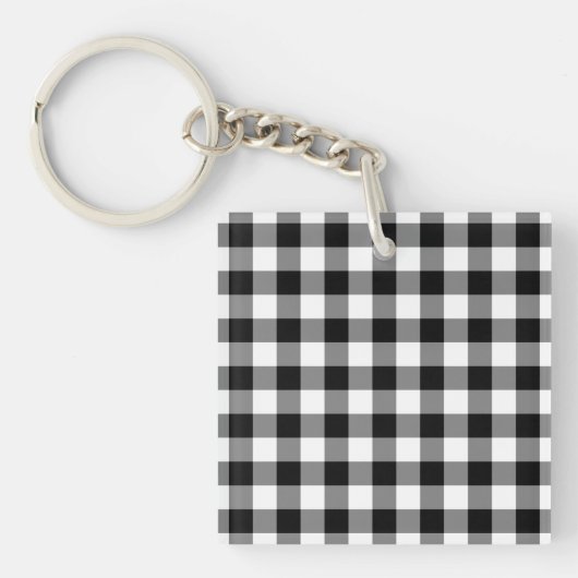 Zwart-wit Gingham Pattern Sleutelhanger (Voorkant)