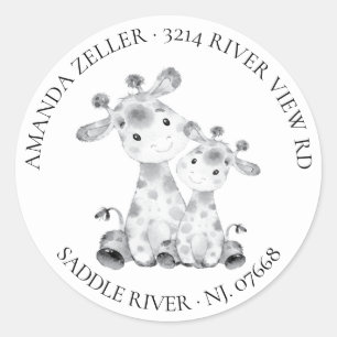 Zwart & Wit Giraffe Douche Retouradreslabel Ronde Sticker