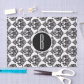 Zwart Wit Glam Damask Monogram Letter Initiaal Tissuepapier (Craft)