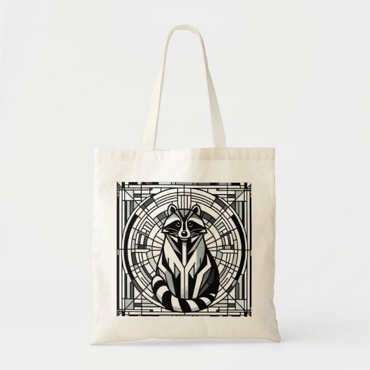 Zwart-wit Glas in lood Racoon Canvas tas (Voorkant)