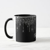 Zwart wit glitter drip monogram naam luxe mok (Links)