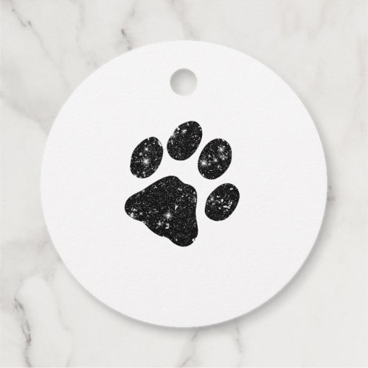 Zwart wit glitter Paw afdrukken Bedankjes Labels (Achterkant)