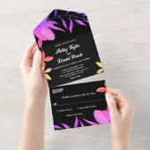 Zwart-wit Glow Neon Kleuren Bloemen Bruiloft All In One Uitnodiging (Afscheurbaar)