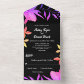 Zwart-wit Glow Neon Kleuren Bloemen Bruiloft All In One Uitnodiging (Binnen)