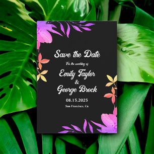 Zwart-wit Glow Neon Kleuren Bloemen Bruiloft Save The Date