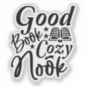 Zwart-wit Goed Boek Gezellig Nook Sticker (Voorkant)