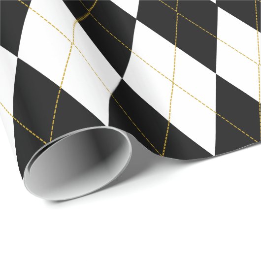 Zwart | wit | Gold Argyle Pattern Cadeaupapier (Rol Hoek)