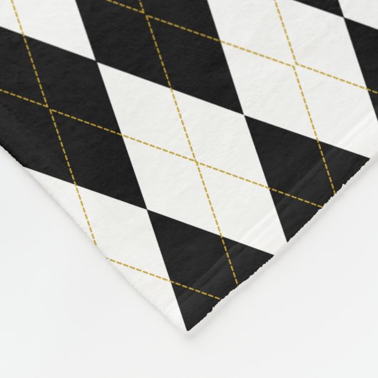 Zwart | wit | Gold Argyle Pattern Fleece Deken (Hoek)