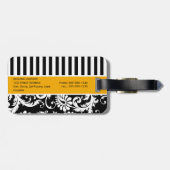 Zwart, wit, Gold Striped Bagagelabel (Achterkant horizontaal)