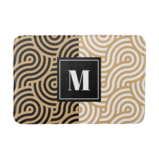 Zwart-wit Golden Zee Ocean Waves Monogram Badmat (Voorkant)