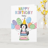 Zwart Wit Goldendoodle Dog Happy Birthday Kaart (Gele Bloem)