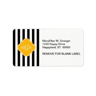 Zwart wit Goldenrod Quatrefoil 3 Monogram Etiket
