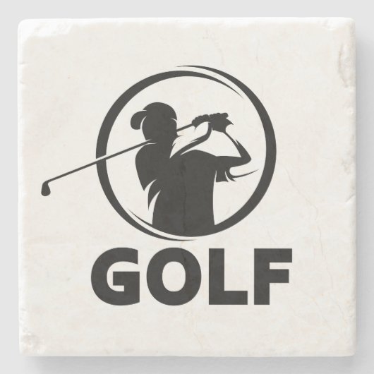 Zwart & Wit Golf Swing Silhouet Stenen Onderzetter (Voorkant)