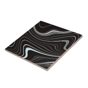 Zwart-wit golvende abstractie tegeltje