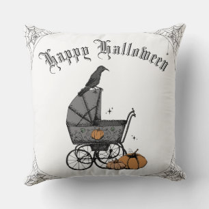 Zwart-wit gothic Happy Halloween Kussen