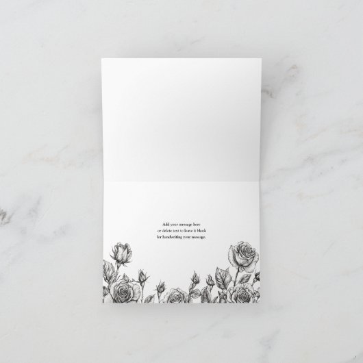 Zwart-wit gotische bloemen schedels bruiloft bedankkaart (Binnen)