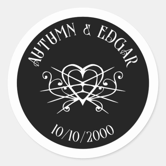 Zwart Wit Gotische Bruiloft Ronde Sticker (Voorkant)