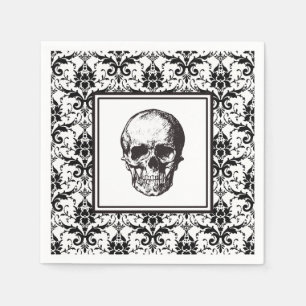 zwart-wit gotische Damask Skull Servet