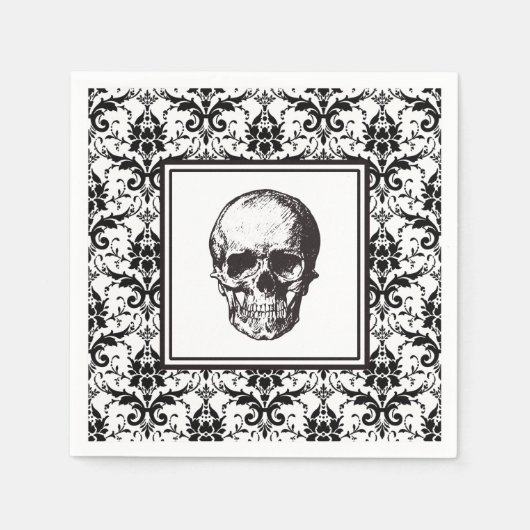  zwart-wit gotische Damask Skull Servet (Voorkant)