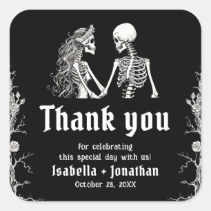 Zwart-wit gotische Halloween-skelet trouwfeest Vierkante Sticker